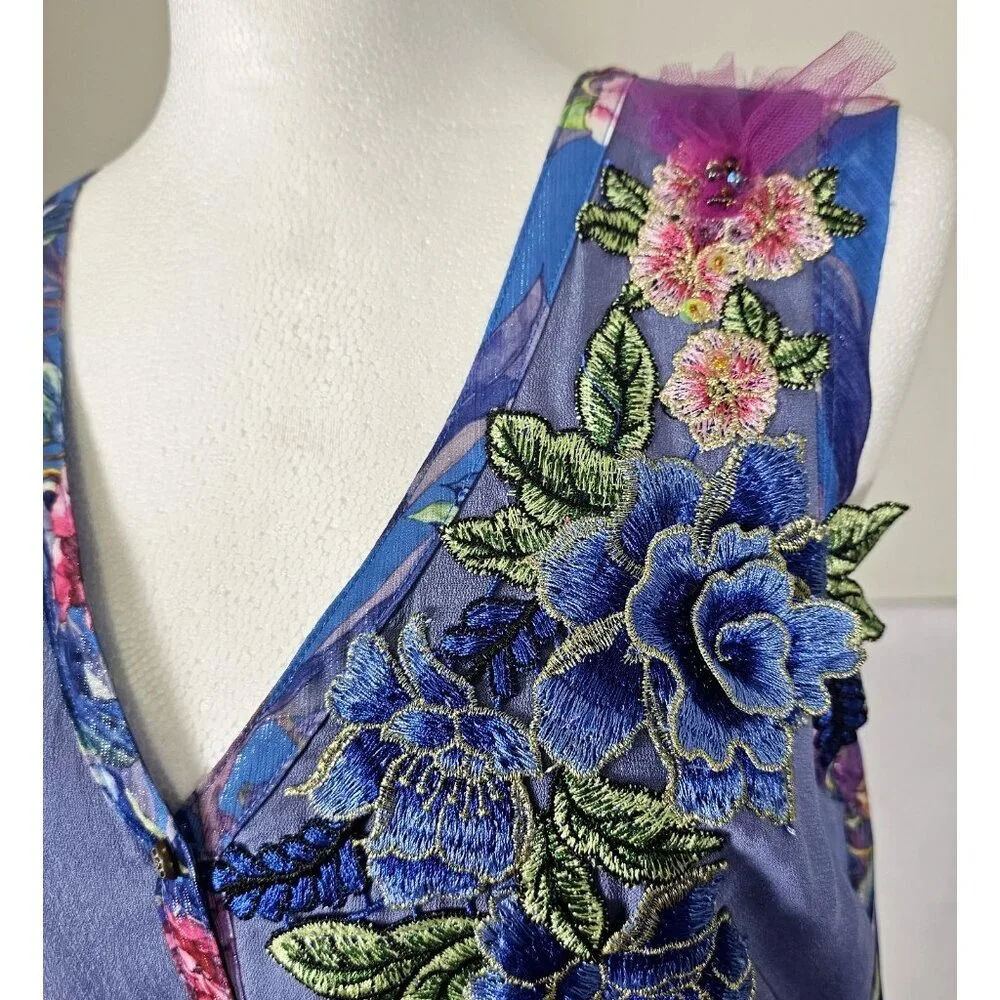 Aratta Silent Journey Small Floral Embroidered Maxi Dress Boho Chic Flowy READ - Picture 4 of 10